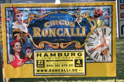 Plakat vom Cirkus Roncalli mit den Daten für Hamburg